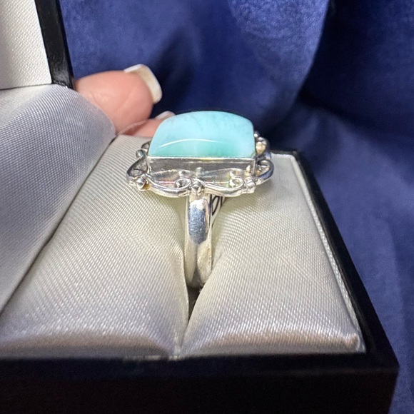 Ring Artisan 925 Sterling Silver & Larimar Gemstone Statement - Picture 2 of 5